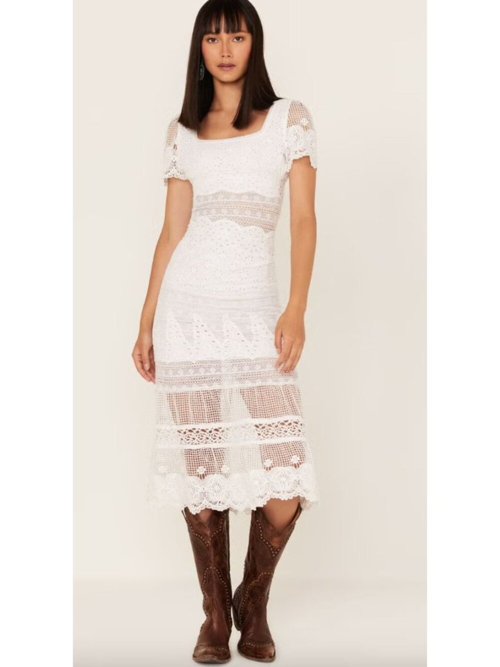 Maia Bergman Surya Eyelet Lace Midi Dress Size XS Boho Crochet
